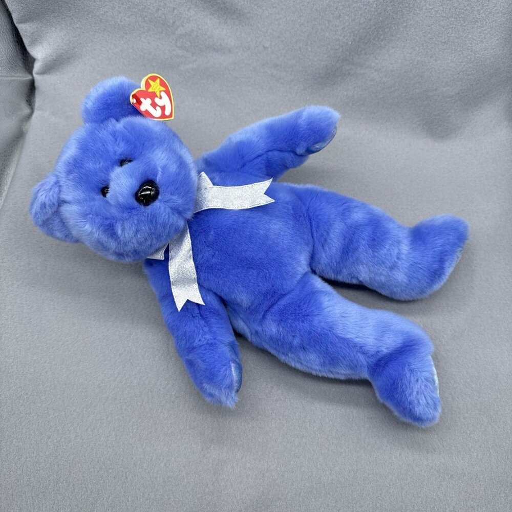 Clubby II Teddy Bear Blue Purple 1999 13" Vtg TY Beanie Buddy Plush Stuffed Toy - Picture 6 of 12